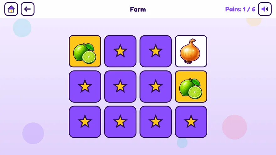 A memory game with fruit and vegetable cards