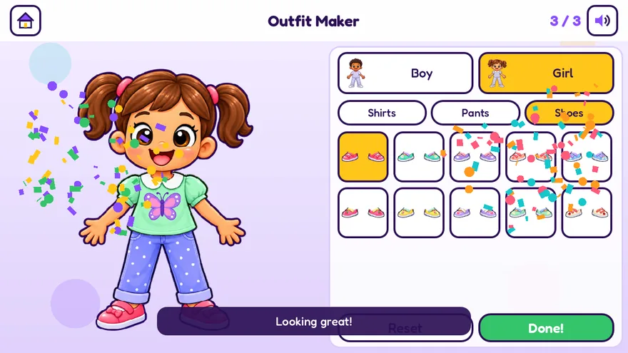 A girl dressed in an outfit the player put together