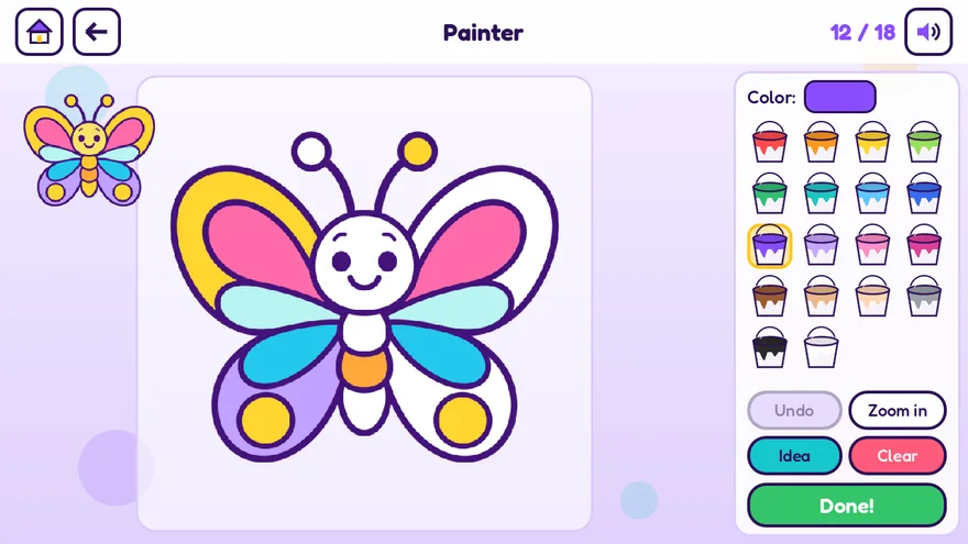 A butterfly being colored with paint buckets