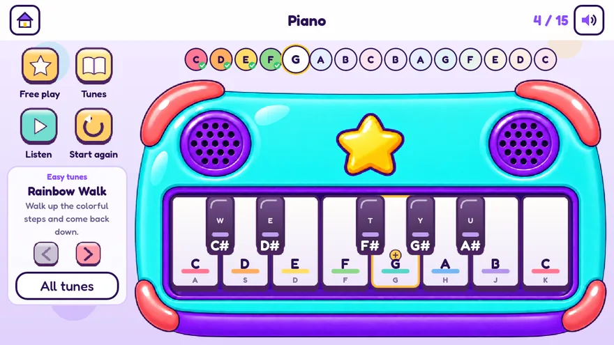 A colorful toy piano with a tune to follow